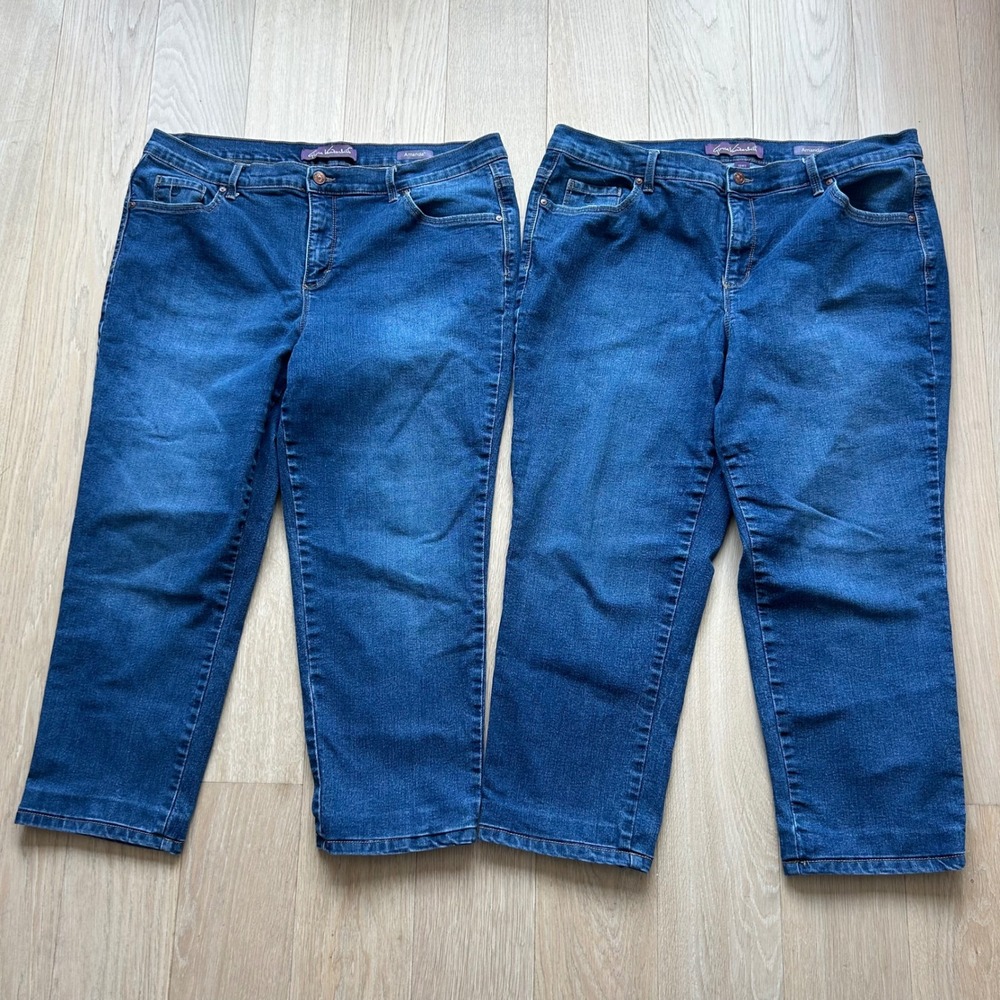 2 Gloria Vanderbilt Amanda Jeans 18WS Blue High Rise Tapered Stretch Denim Short